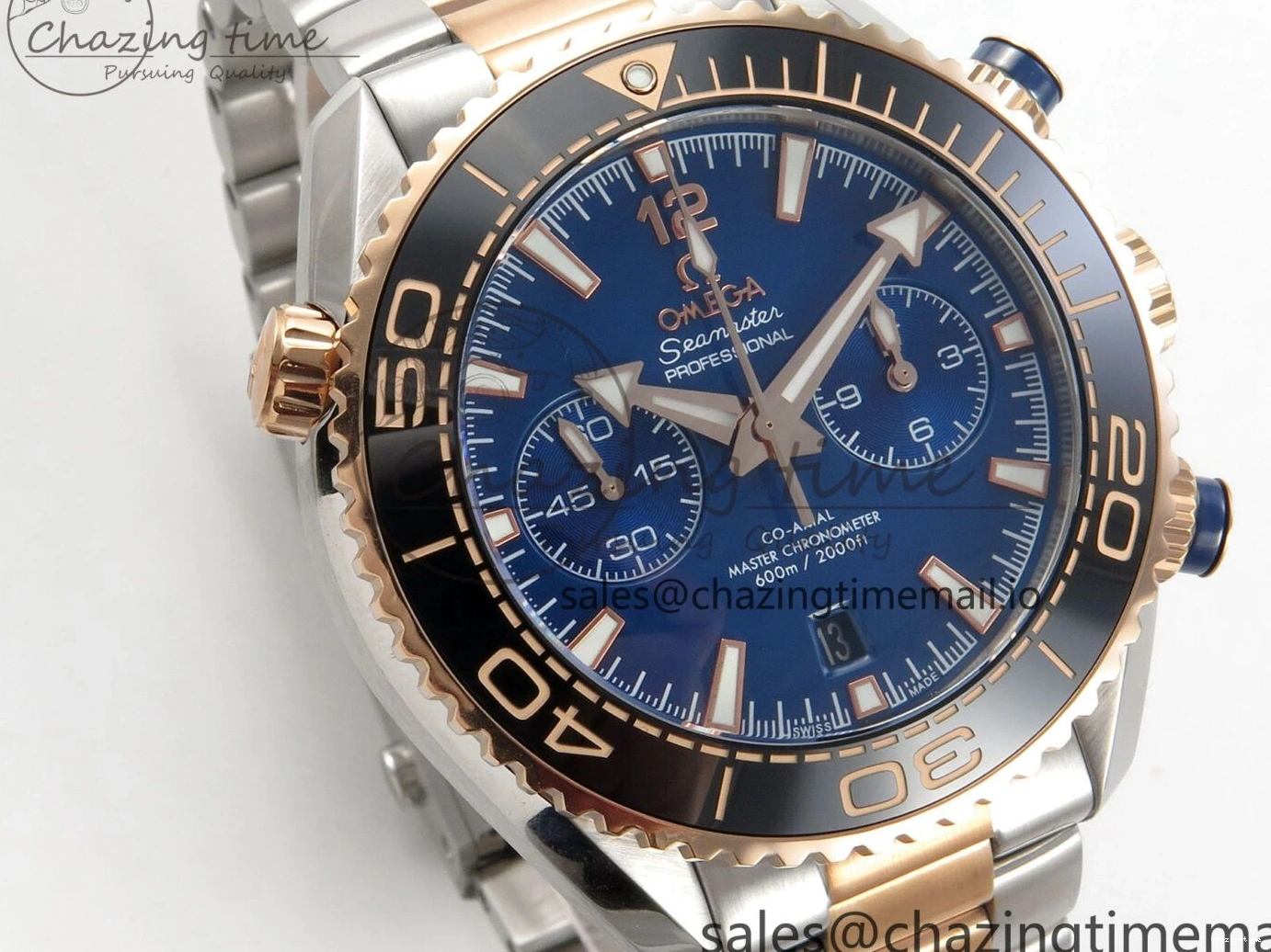 0328 Planet Ocean 600M Chrono SS VRF 1:1 Best Edition Black Bezel Blue Dial on RG SS Bracelet A Affordable 7648